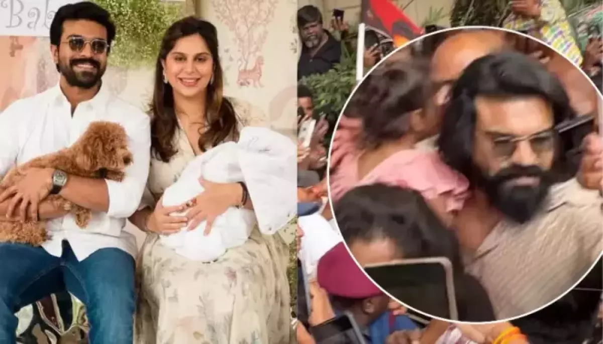 Ram Charan Gets Mobbed While He Visits Hospital With Daughter, Klin, To See His Newborn Twin Babies