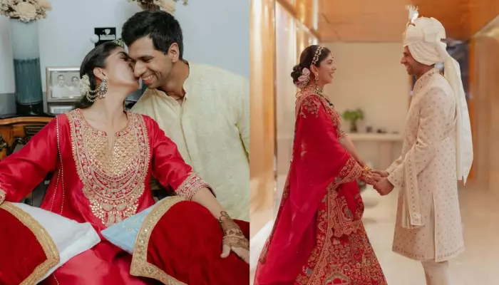 Aaron Rai And Gaurika Bishnoi's Unseen Wedding Pictures, She Stuns In A Red Embroidered Lehenga