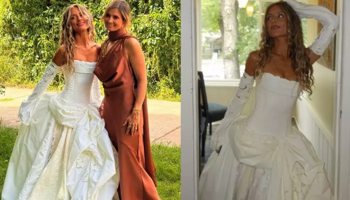 Bride Transforms Old Bedding To Make A Unique Wedding Gown, The Couture Was Sewn By Her Mother